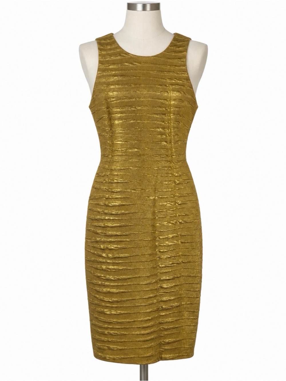 Bisou Bisou Metallic Gold Textured Sleeveless Sheath Dress